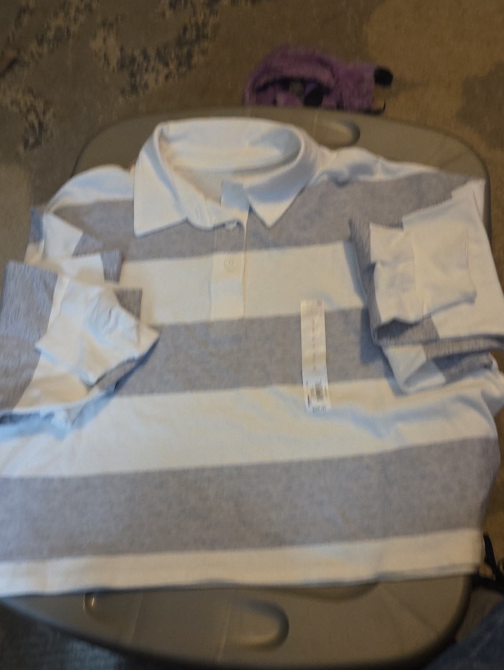 Kohl's Boys Wide Striped Polo in White & Light Gray